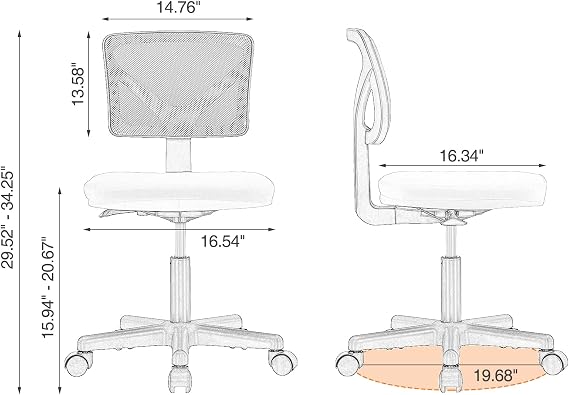 Sweetcrispy Small Armless Desk Chair, Mesh Rolling Office Chairs