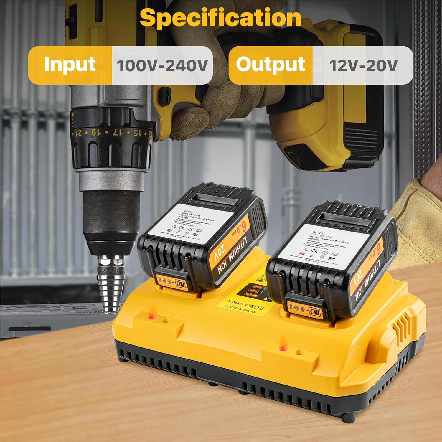 20V Replacement Charger for Dewalt DCB102 Dual Port Charger Compatible with Dewalt 12/20V Battery - Image 5