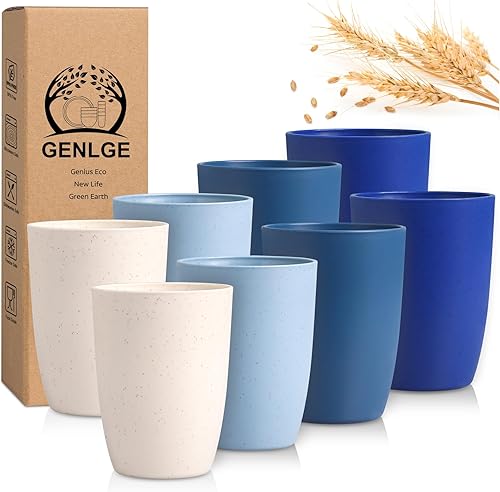 Juego de vasos de plástico reutilizables de 12 onzas, vasos de paja de trigo irrompibles para cocina, sin BPA y aptos para lavavajillas