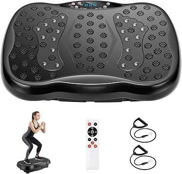 Vibration Plate Exercise Machine, Vibration Fitness Trainer with remote control, 2 Resistance Bands, Home Exercise Equipment for Fitness Body Toning