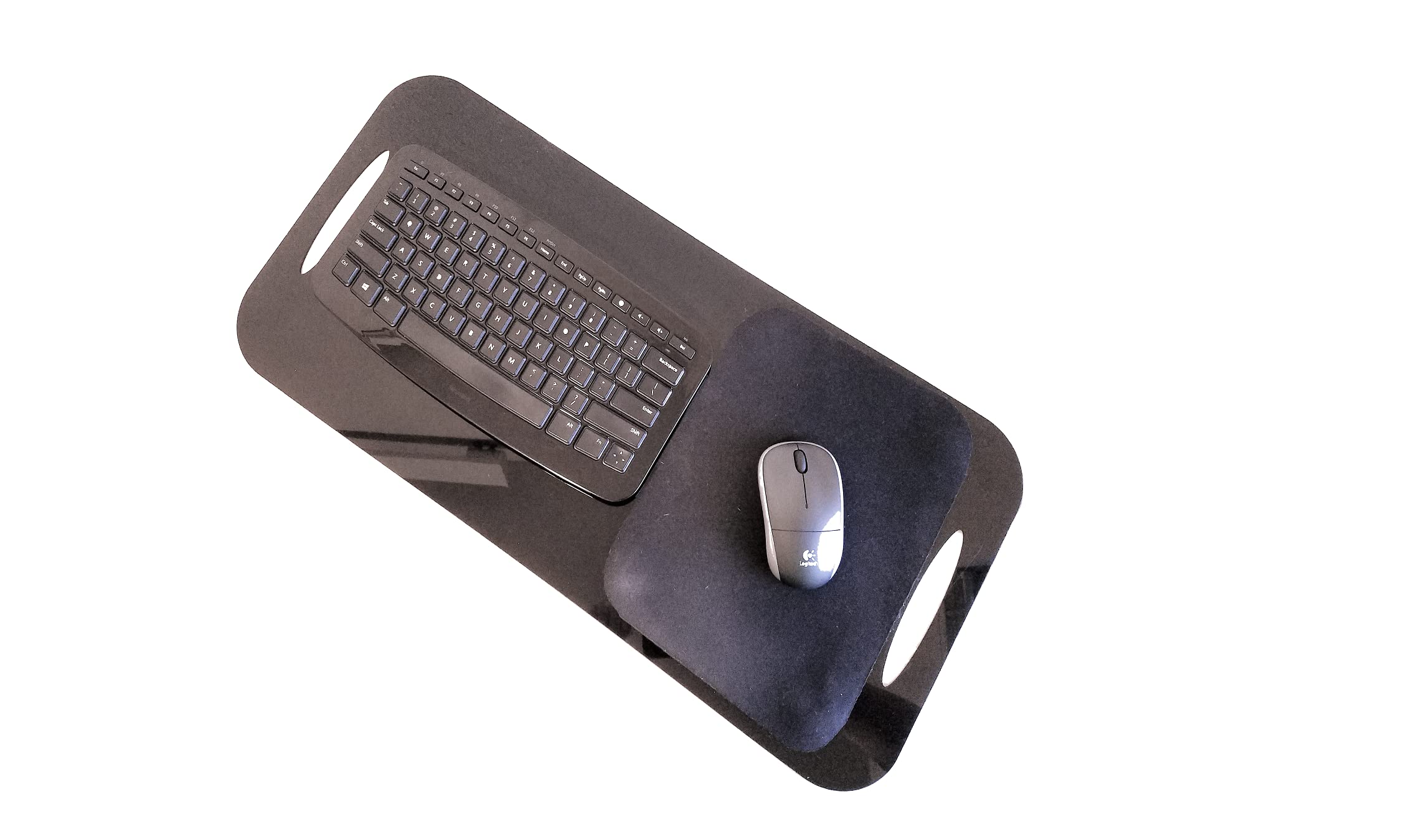 SERFPAD® - HOME (CLEARANCE VERSION) The Portable Keyboard Tray That Secures Your Best Small Keyboard & Mouse (Works With Any Brand) Made In America USA from Mirrored Acrylic in Cascade Black.