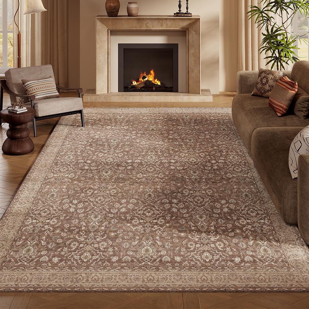 Photo 1 of 6x9 Area Rugs Reddish Brown Washable Rug for Living Room, Dining Room, Bedroom, Large Carpets, Non Slip & Non-Shedding Low Pile Vintage Print Rug for Home Office Decor