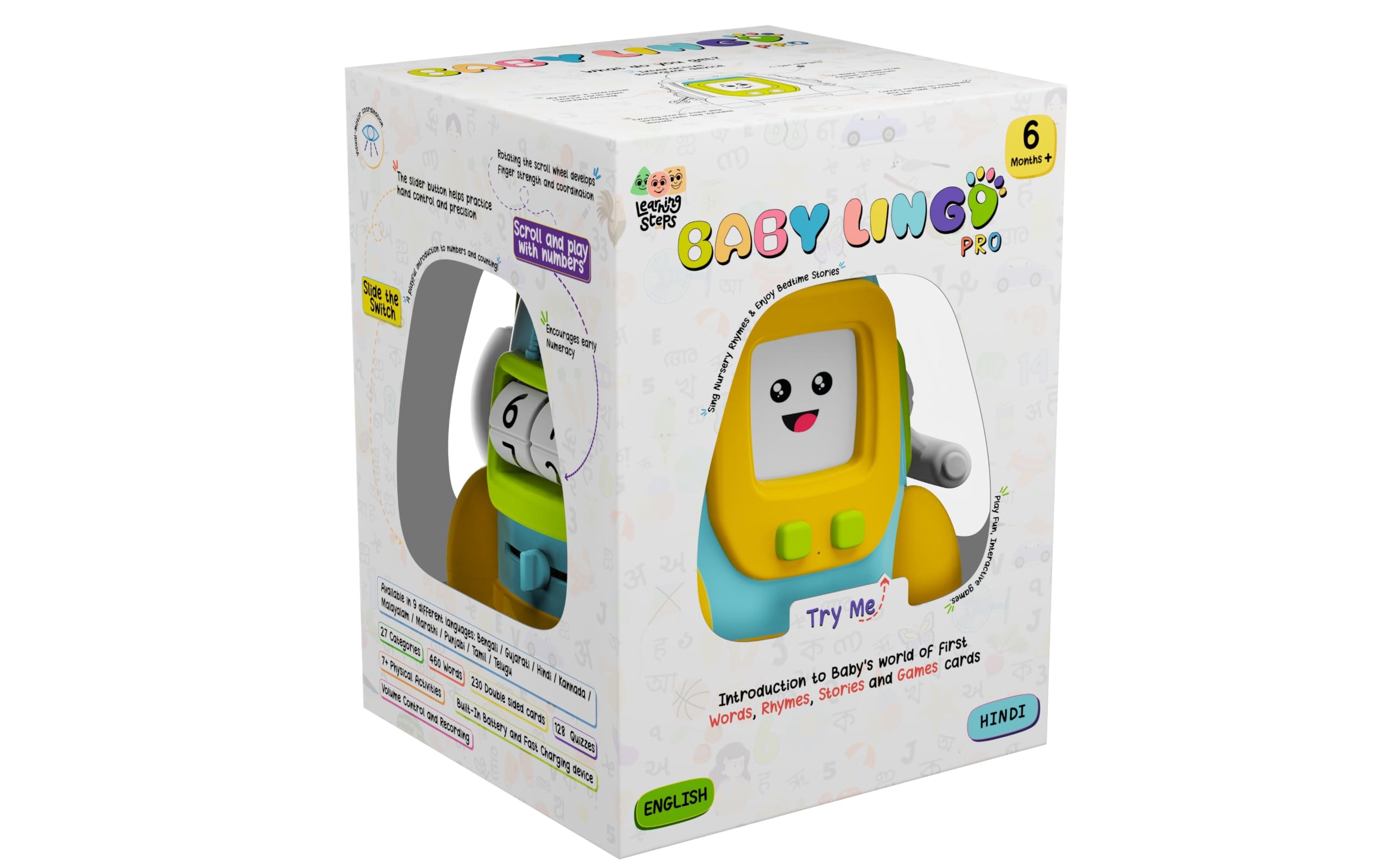 Baby Lingo Pro, Montessori Games, Multilingual Toy, Screen-Free Quiz Games, Vocabulary Building, Interactive Educational Toy for 1 to 5 Year Old Kids. English - Hindi-image-0