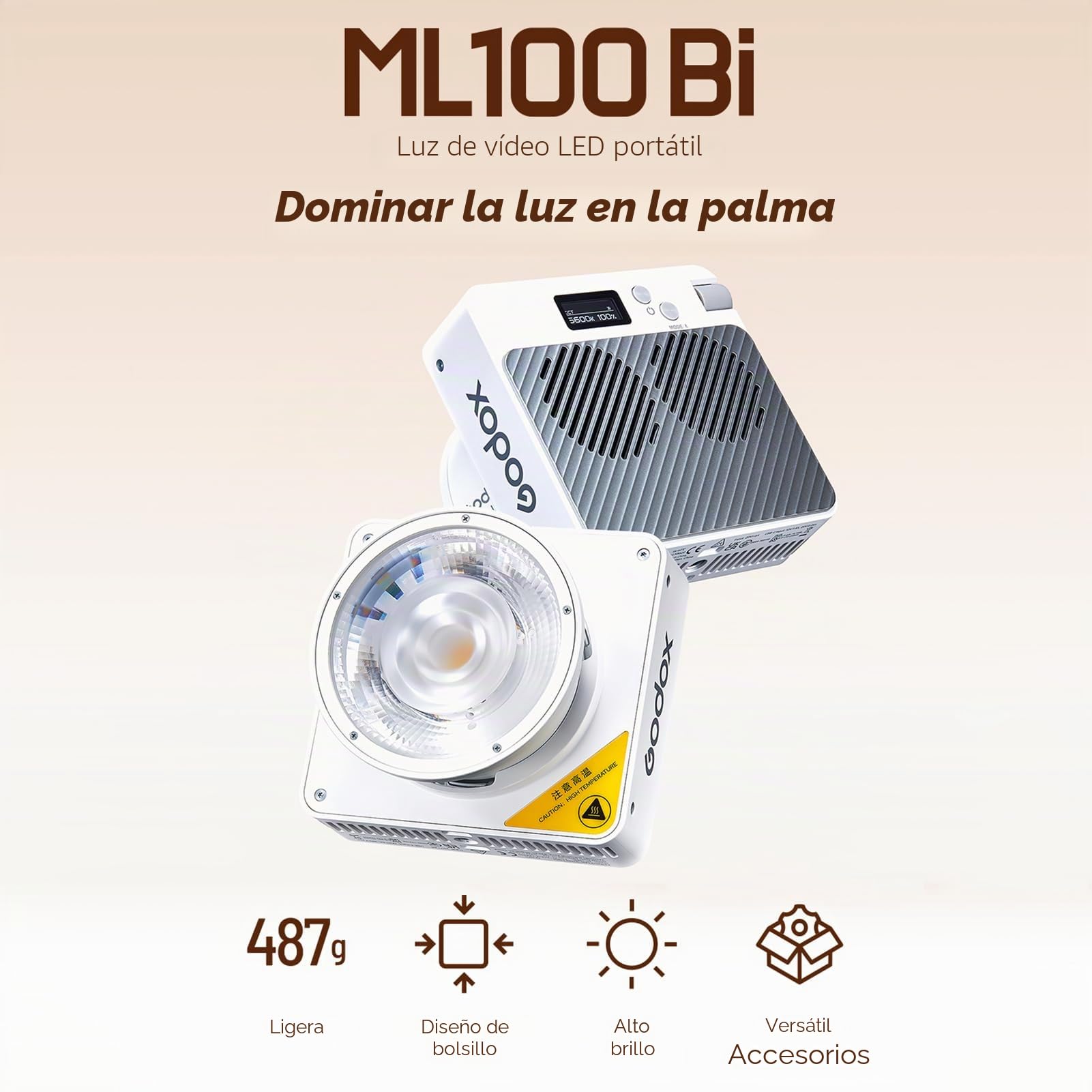 Godox ML100Bi Kit1 Luz de Video LED de Bolsillo 120W Luz de Relleno Bicolor para fotografía 2800K-6500K CRI97+ TLCI98+ Control de aplicación 11 Efectos de iluminación Soporte Godox