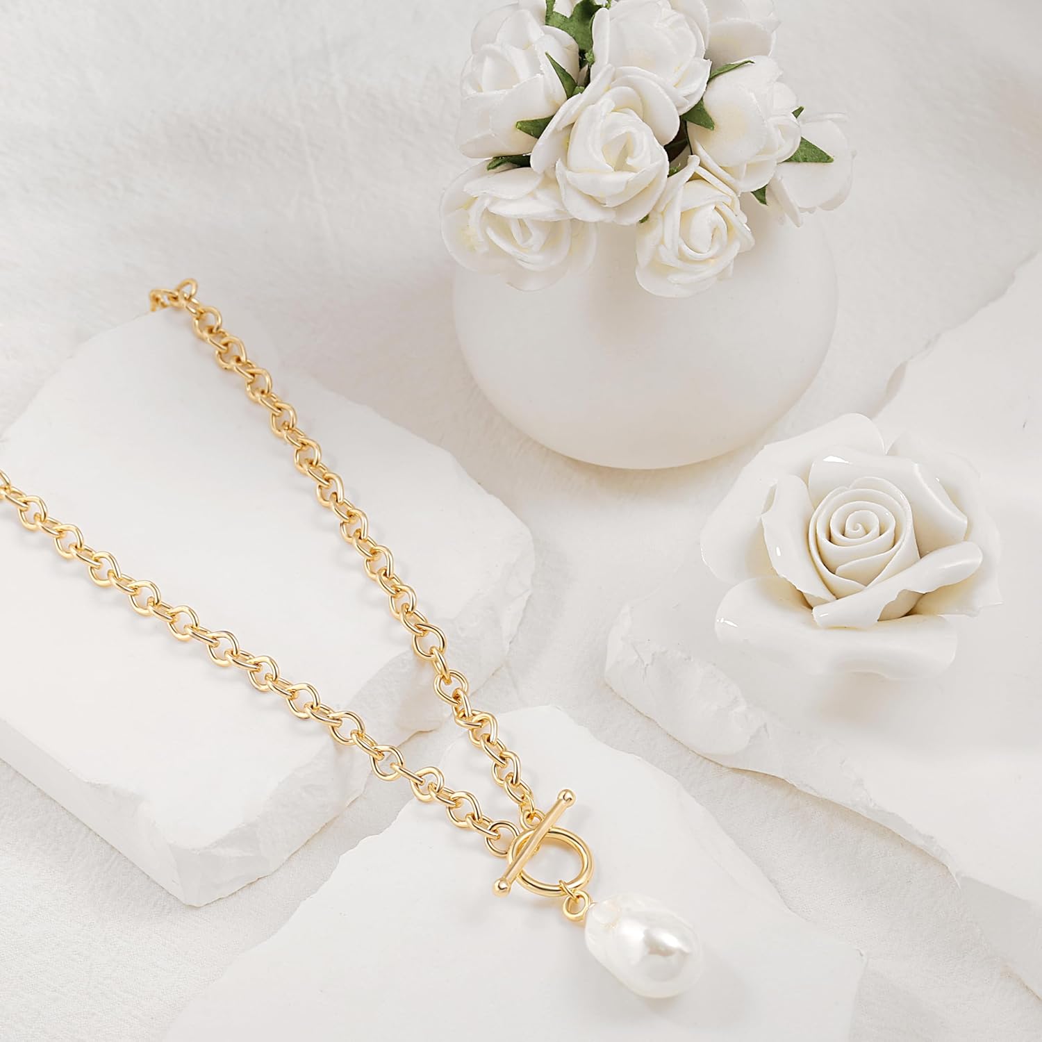 CANEVINKA Dainty Cross Medallion/Heart Pendant Chain Necklace 18K Gold Plated Oval Choker Fashion OT Toggle Jewelry Handmade for Women Simple Gold Charm Necklace - Image 7