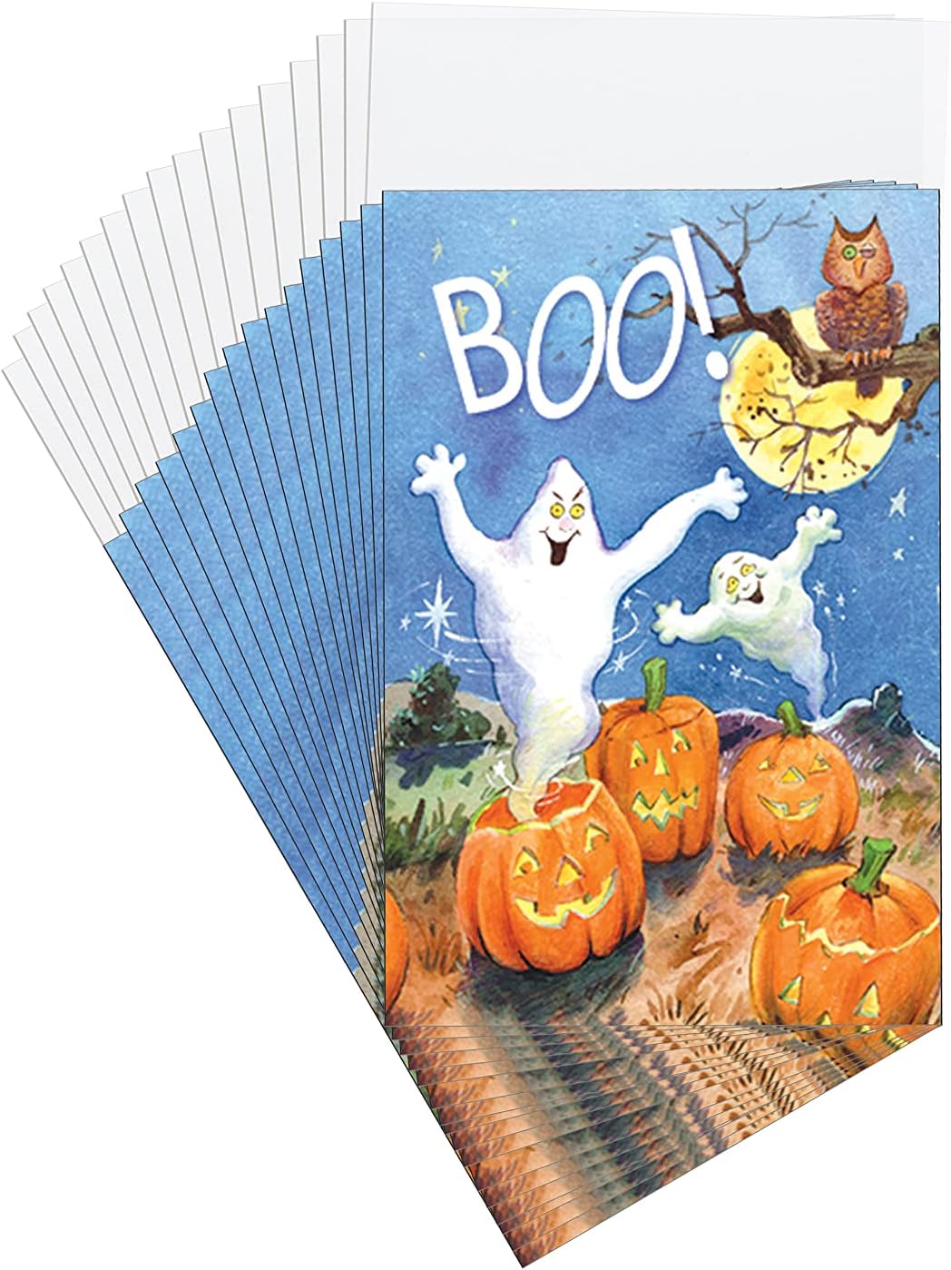 Halloween Boxed Greeting Card Multi-Pack Set (4x6) by Fravessi | 16 Cards + 17 Envelopes (Ghosts and Jack-o-Lantern)