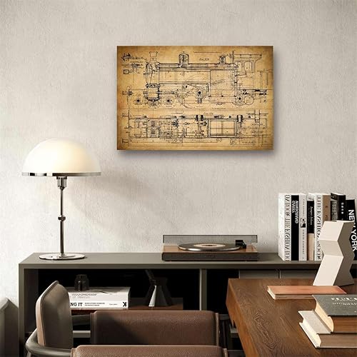 Miniatura 4 de Meishe Art Póster vintage, diseño mecánico de tren antiguo, dibujo estructural, ilustración que muestra la estructura básica, diagrama esquemático