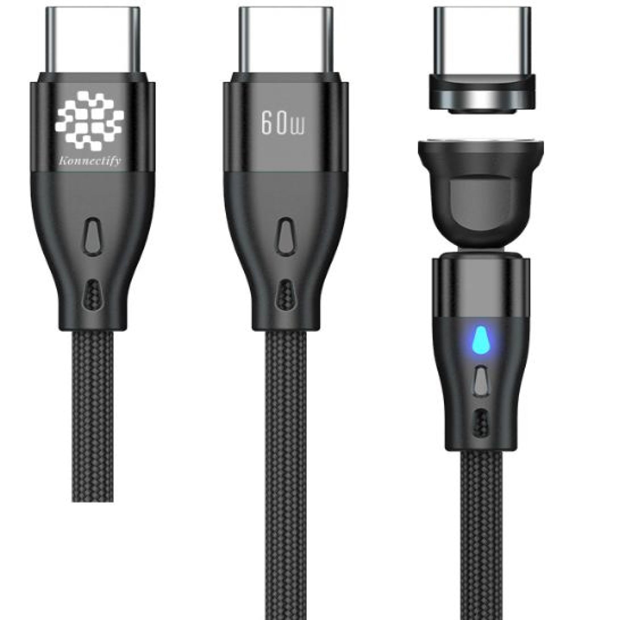 Konnectify Magnetic Charging Cable Braided 3A Fast Charging & Data Sync Type C Cable 5in1 60W 540°Rotation 7 Pin Contact Widely Compatible for Micro/i-Product/Type C Devices (1 Meter, Black, 1) (B0CR3LQYS5) Amazon Price History, Amazon Price Tracker