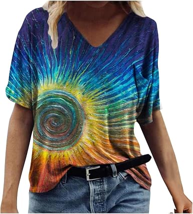 Amazon.com: Hotkey Camisetas de verano de manga corta para mujer, tallas  grandes, cuello en V, estilo casual, con estampado de teñido anudado, camisetas  básicas : Deportes y Actividades al Aire Libre