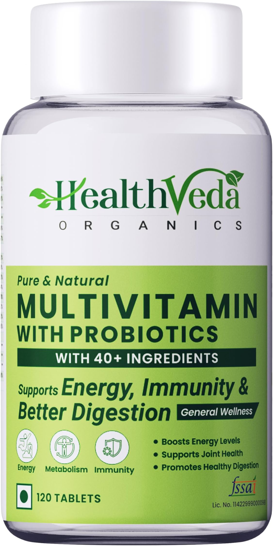 Health Veda Organics Multivitamin with Probiotics | 120 Tablets | 45+ Ingredients for Daily Energy, Immunity & Gut Health Support | For Men & Women