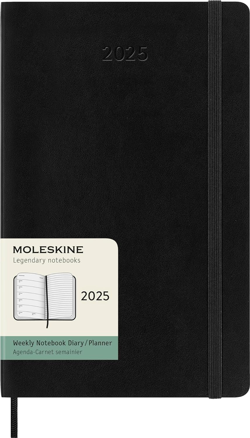 Moleskine Weekly Planner, Yearly Agenda with Space for Notes 2025, Soft Cover and Elastic Closure, Black Color, Large Format 13x21 cm