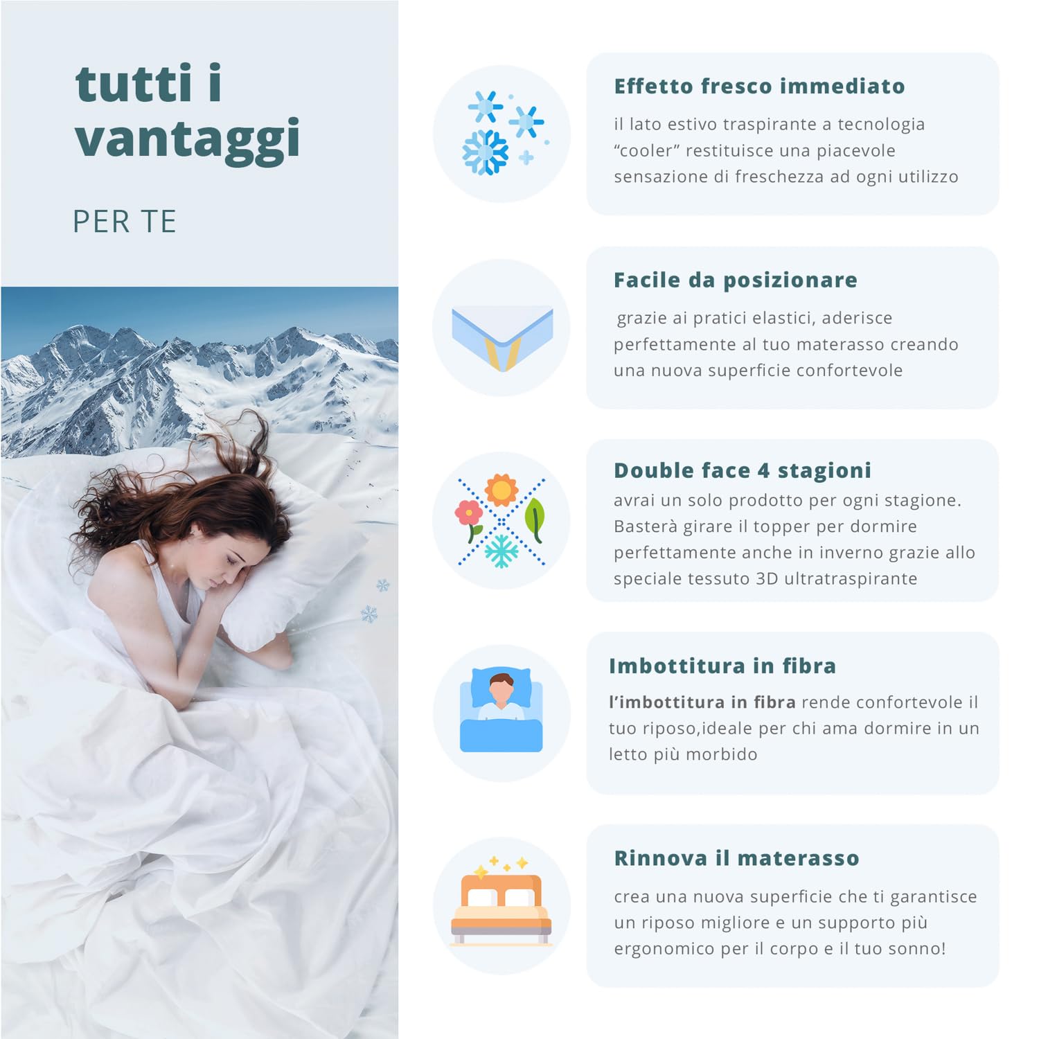 KASANOVA Topper Matrimoniale Fibra Artic Effetto rinfrescante