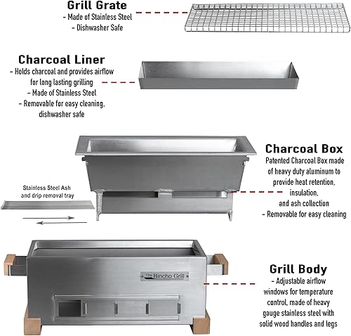 Miniatura 3 de The Bincho Grill MG-168 Yakitori Tabletop Charcoal Griller-Mini Japanese Style Hibachi