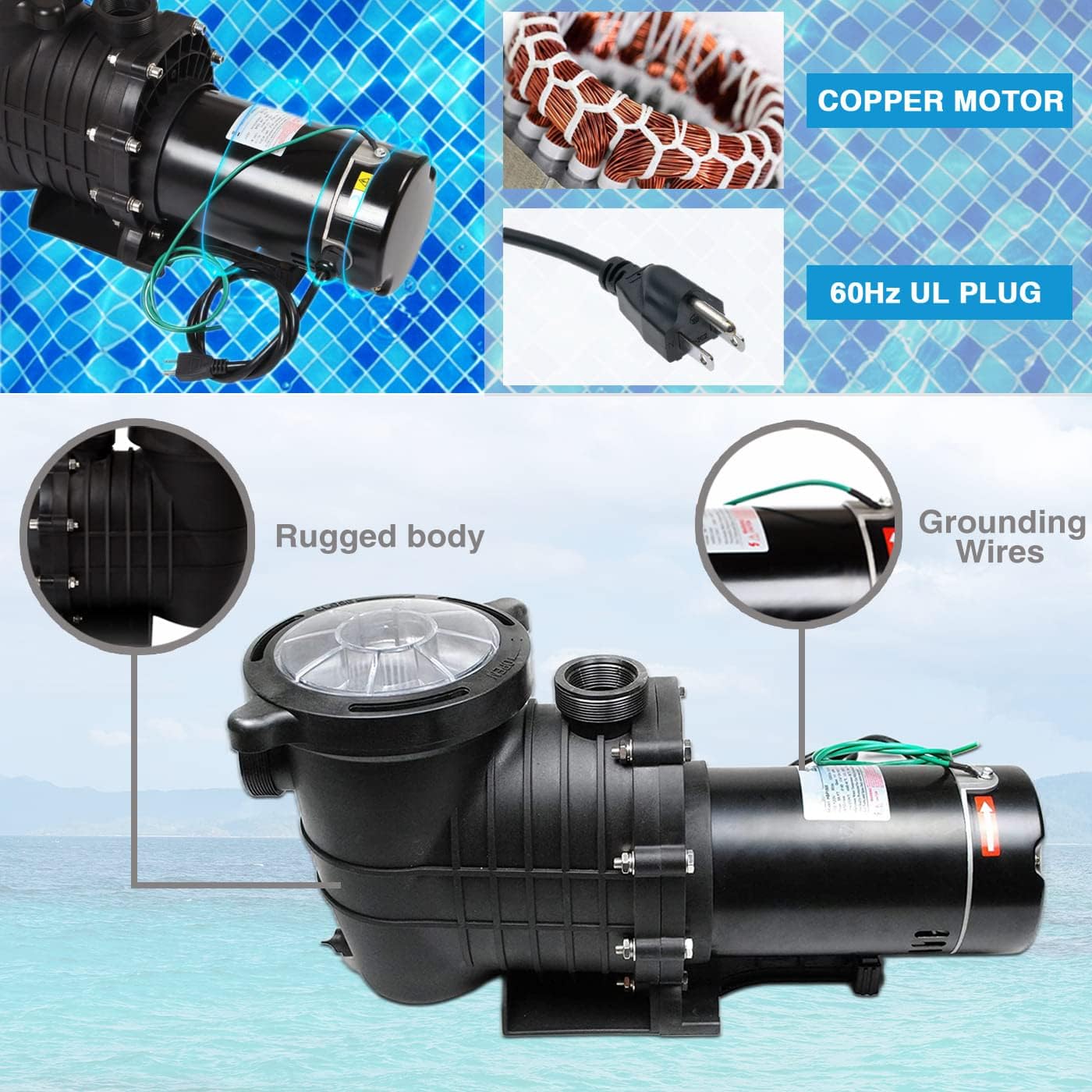 2.0HP 110GPM Swimming Pool Pump 110V Garden InGround and Above Ground Pool Water Pump with Strainer Filter Basket