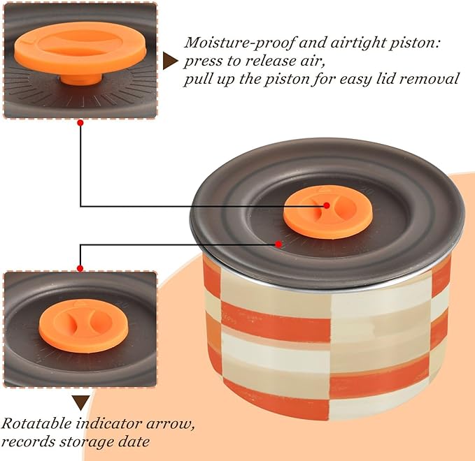Coffee Canister Retro Orange Beige Checkered Airtight Stainless Steel miniatura 4