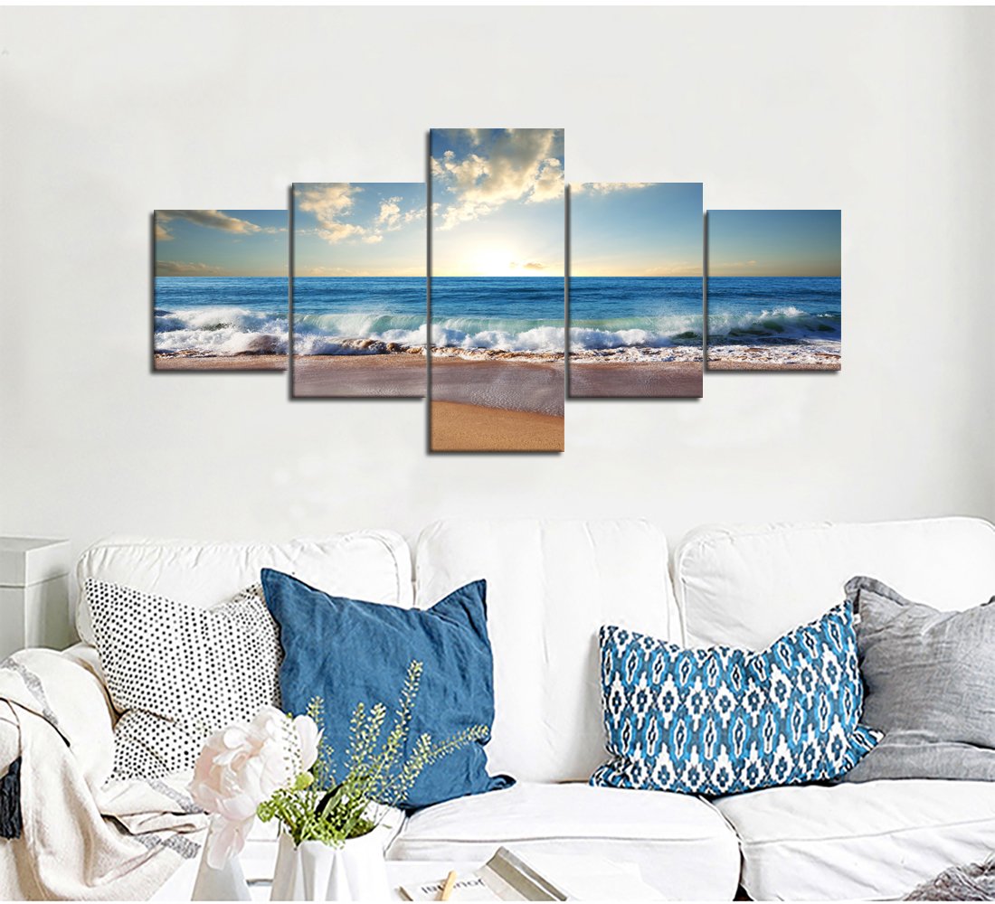 Amazon.co.jp: ビーチ 海 波 絵 ウォールアート リビングルーム ホーム