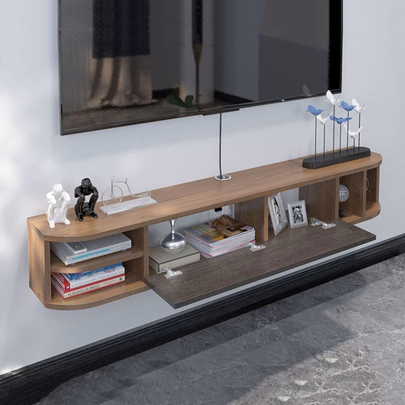 Mueble de TV Estante flotante estrecho for TV, consola de TV montada en la pared de 63 pulgadas, estante flotante moderno debajo del televisor, estante flotante for entretenimiento, soporte for TV con
