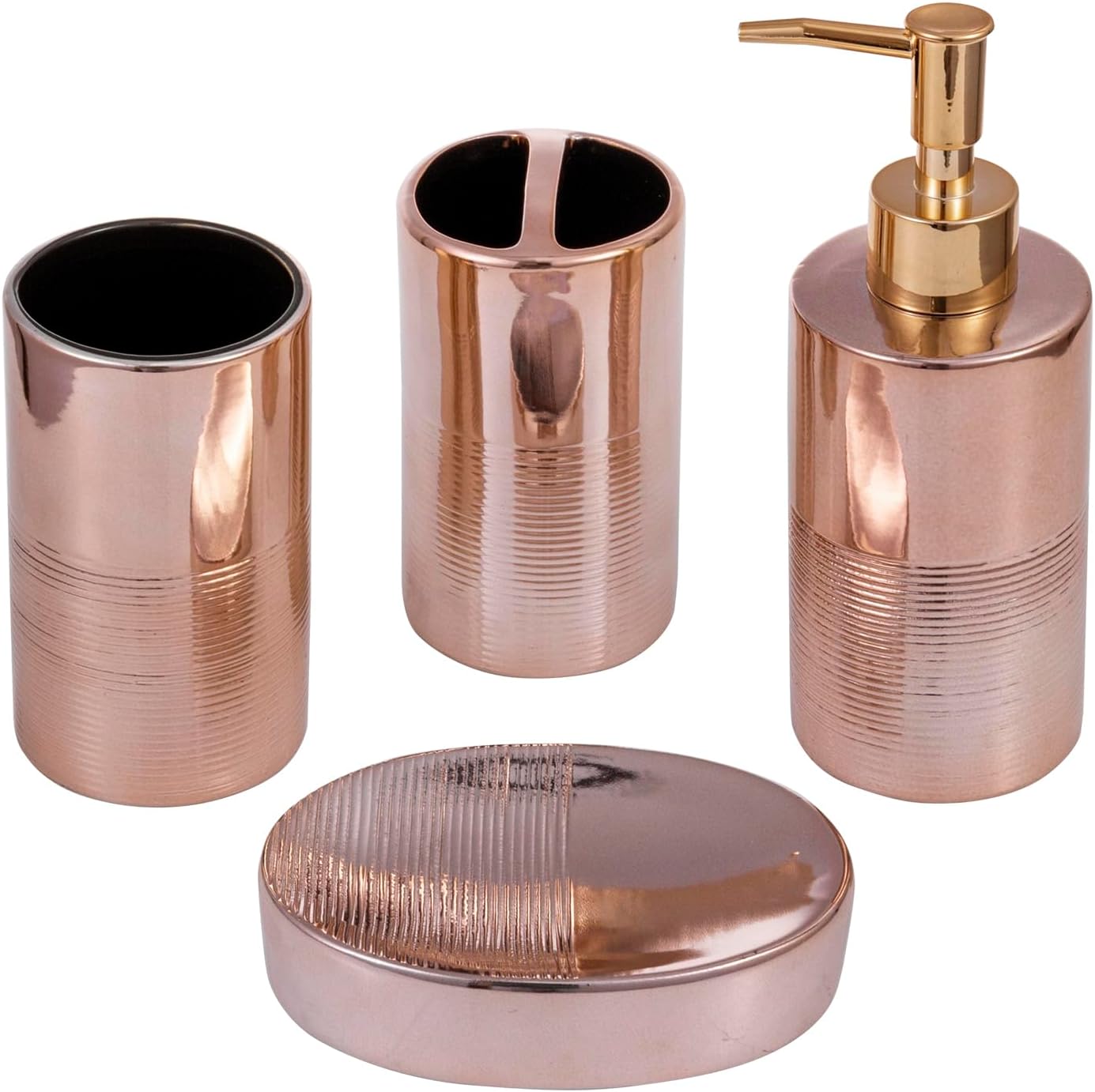 Amazon.com: MyGift 4-Piece Modern Textured Ceramic Bathroom Accessory ...