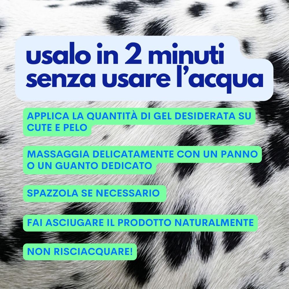 JAMPY Gel Detergente Senza Risciacquo Per Cani e Cuccioli. Shampoo Secco Senza Parabeni o Siliconi. Igienizzante, Elimina i Cattivi Odori. Adatto a Pelli Sensibili. 98% Naturale - 250 ml.