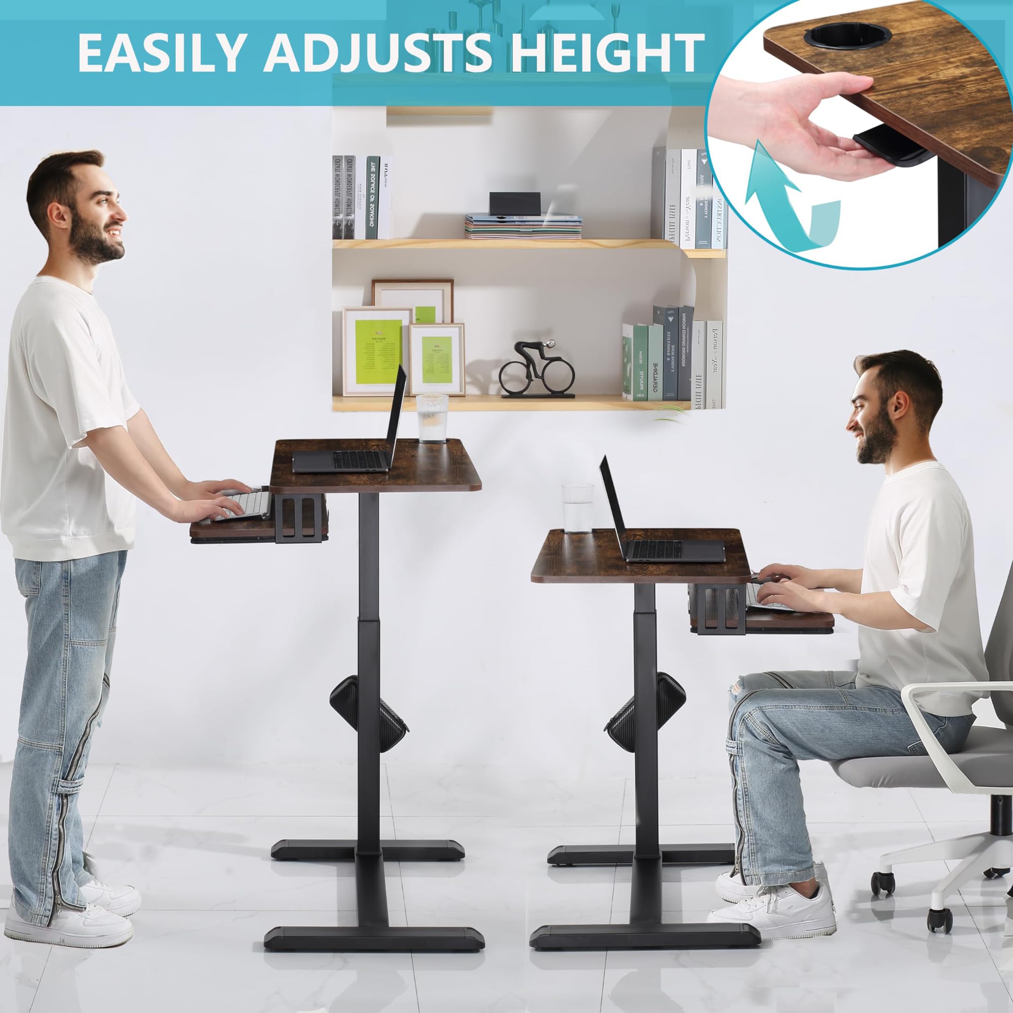 ETHU Station de Travail Informatique Mobile à Deux Niveaux 77×45 cm avec 4 roulettes, Support Ordinateur Portable sur Roues, Bureau Debout Réglable en Hauteur, Table d'Appoint pour Salon, Chambre