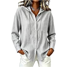 Sunscreen Cotton Linen Jackets for Women Lightweight Hooded Button Down Shirt Long Sleeve Casual Sun Protection tops
