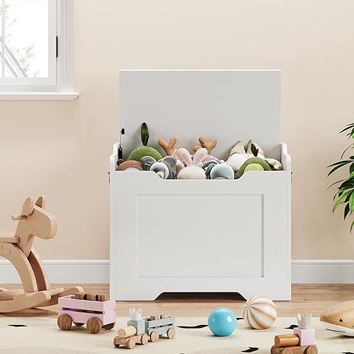 Miniatura 7 de IDEALHOUSE Cofre de almacenamiento, baúl de juguetes de 24.8 pulgadas para niños y niñas, caja de juguetes grande de madera para niños, banco de