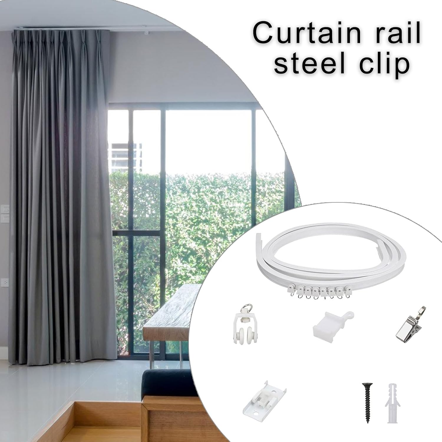 5 Meter Ceiling Curtain Guide Track with Rollers and Brackets Set Curtain Rails Kits for Drapery Hanging
