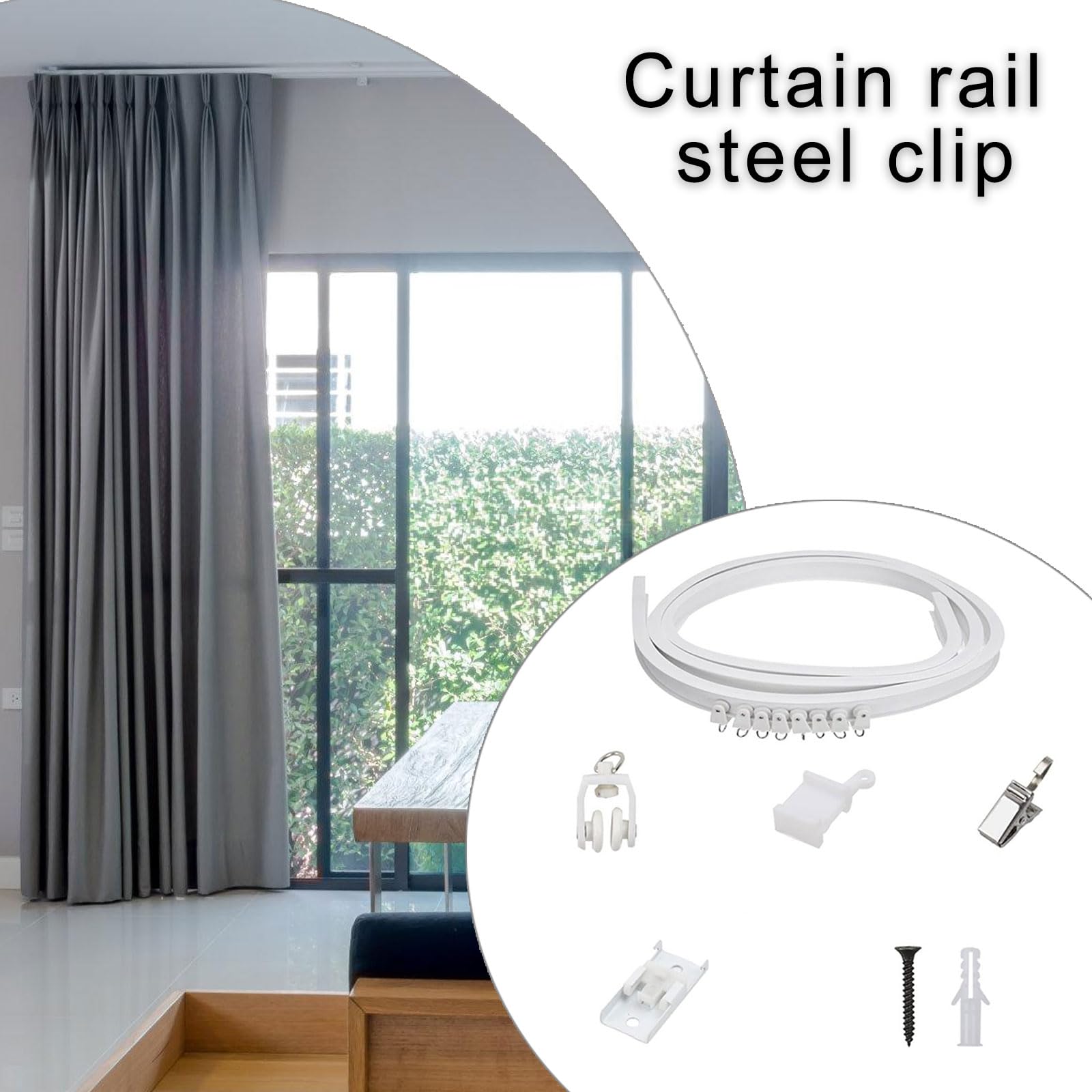 Gnbzxce Flexible 5 Meter Ceiling Mount Curtain Rails Kits with Metal Clip and Smooth Rollers Set for Elegant Window Treatments