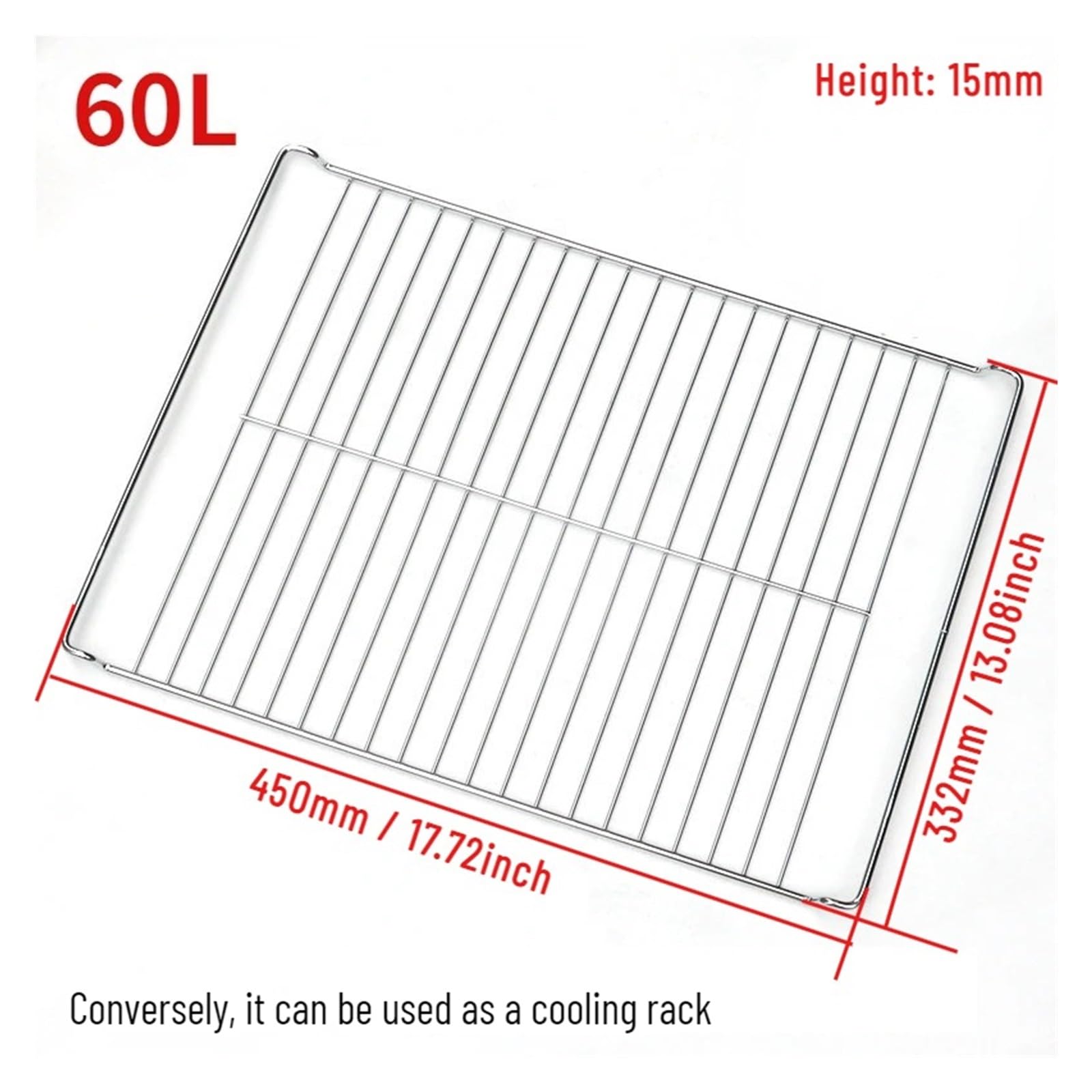 Griglie da forno da 60 litri for il raffreddamento della frutta secca in cucina | Rete for asciugatura Forno Piastra for cottura Vassoio for barbecue Griglia placcata Rete 450x332mm