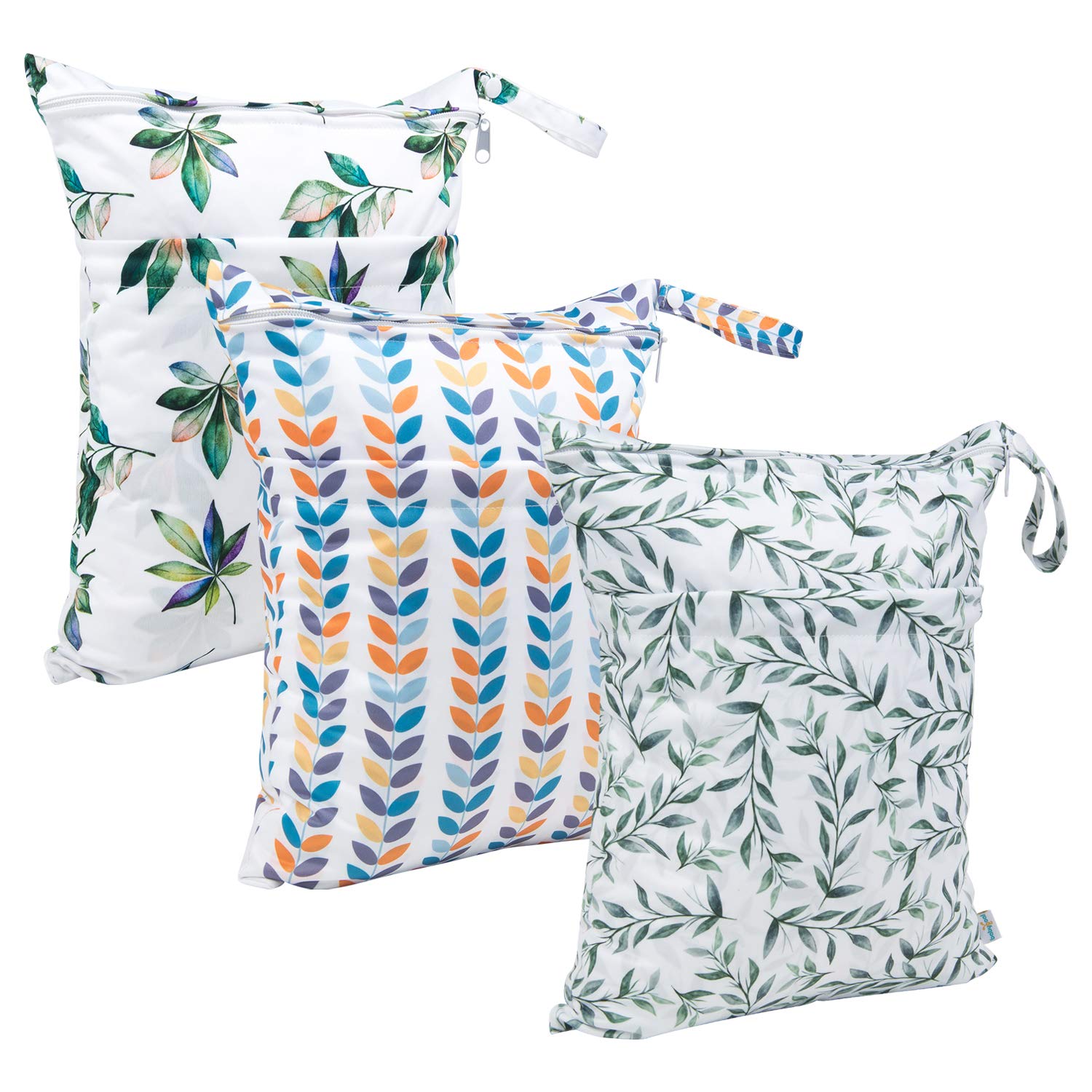 babygoal Wet Dry Bags for Baby Cloth Diapers, Washable Travel Bags, Beach, Pool, Gym Bag for Swimsuits & Wet Clothes with Two Zippered Pockets 3 Pack 3LN08 : Baby
