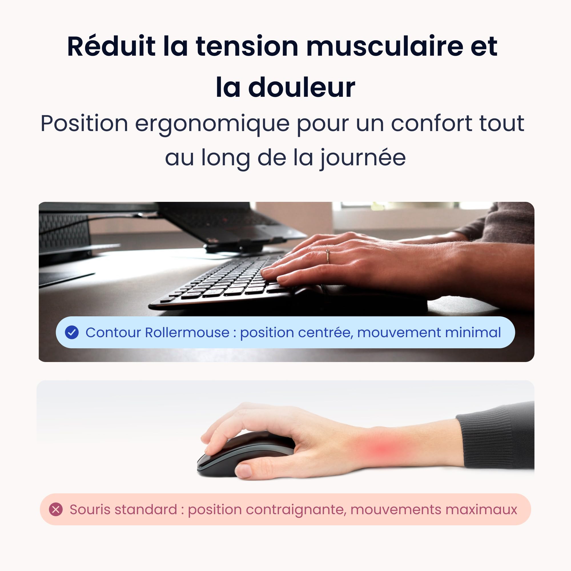 RollerMouse Pro Slim – Souris Ergonomique pour soulager Les douleurs au Cou, aux épaules et aux Poignets | Barre de roulement Centrale | Repose-Poignets en Cuir végétalien | 600 à 2800 DPI | Filaire