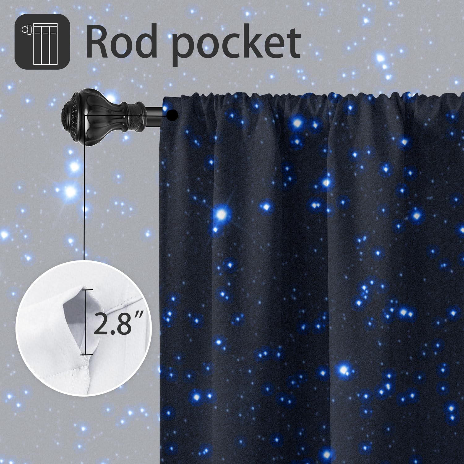 Coxila Cortinas de ventana de galaxia azul para dormitorio, 42 x 63 pulgadas, espacio exterior, estrella, negro, triple, celestial, niños, nebulosa estrellada, universo, anime, sala de estar, juego de