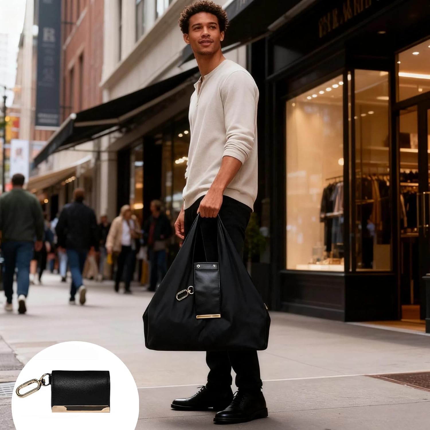 Foldable Keychain Tote Bag, Expandable Leather Mini Bag with Key Ring, Portable Handbag for Daily Errands Shopping Travel - Image 2