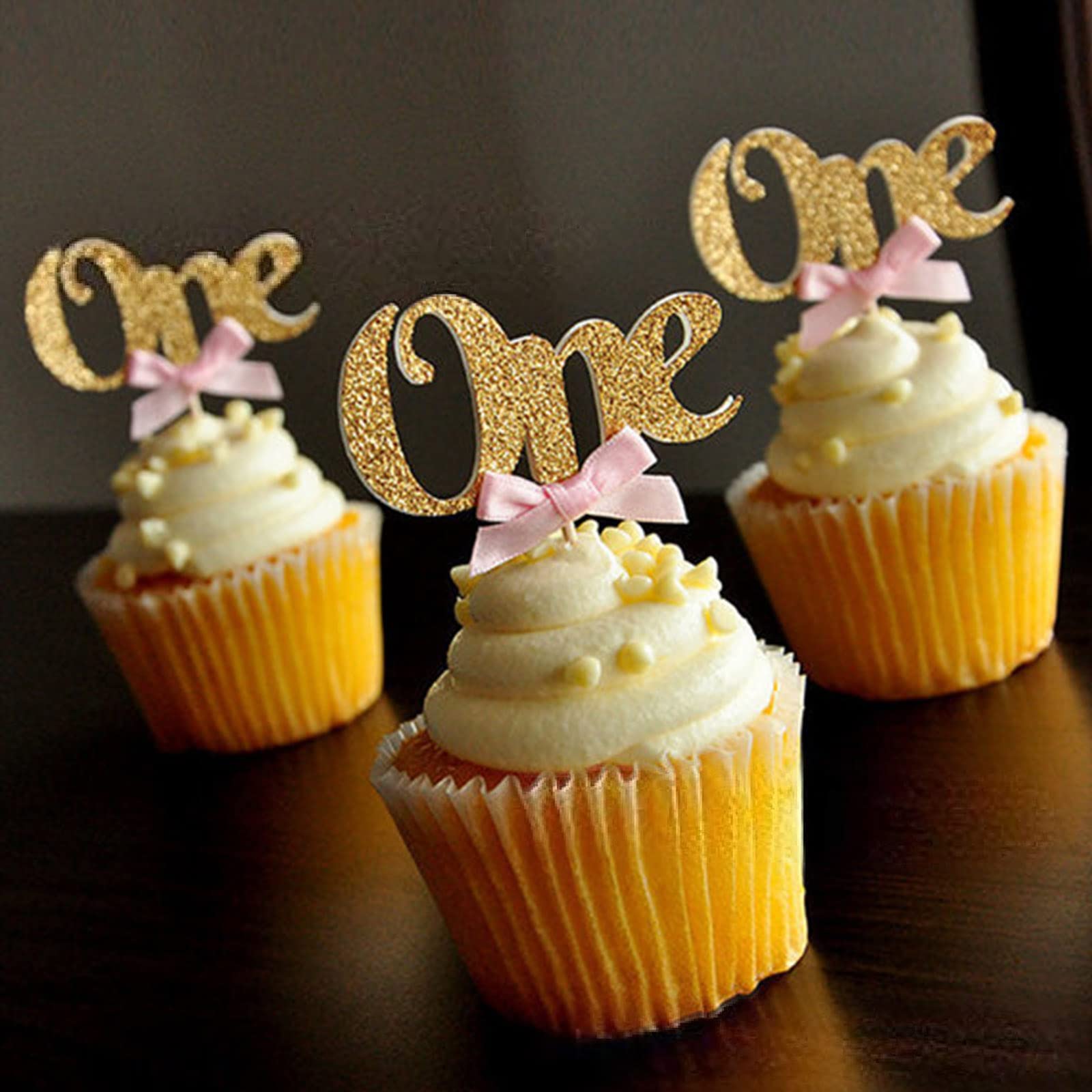 24 Toppers Per Cupcake Glitter Oro - Decorazioni Compleanno Numero 1 - Foto 2