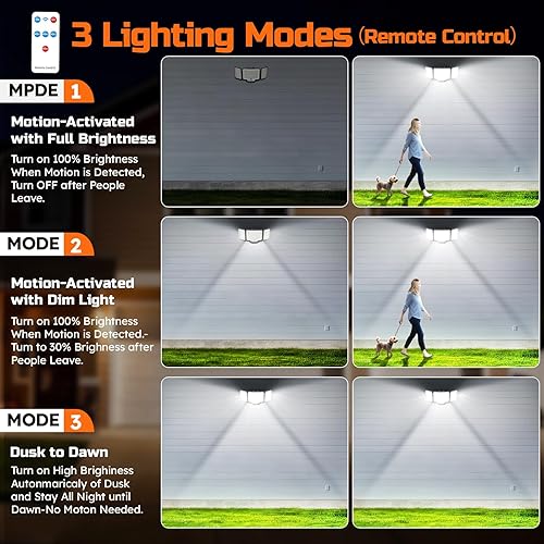 Miniatura 5 de CLAONER Luces LED de seguridad de 20 W 3000 lm, sensor de movimiento, luces para exteriores, control remoto de luz diurna de 6500 K, 3 modos del