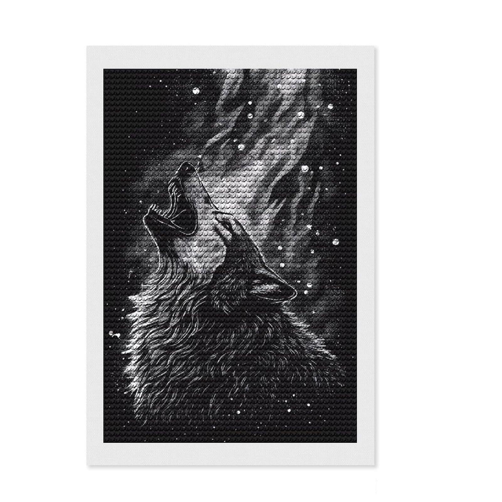 Junmoney Wolf Animal Drawing Diamond Art Kit 8"x12", Simple to Start, with Tool Kit, Boho Decor, Gift Idea, Easy to Enjoy, Printed Canvas