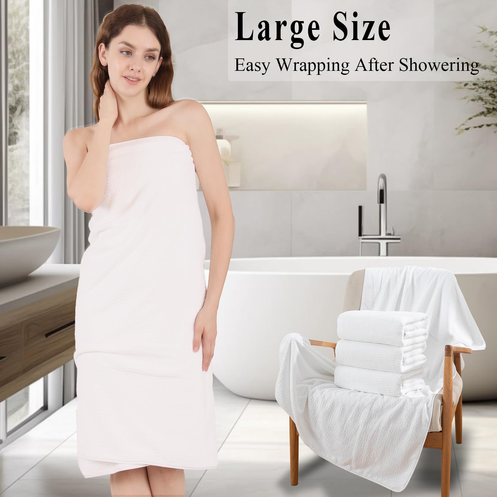 Amazon｜ホワイトバスタオル 8枚セット バスルームタオル 速乾 特大  