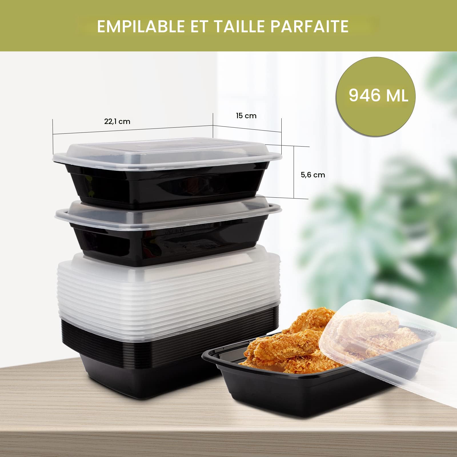 Golden Hub Lot De 50 Boîtes De Conservation Des Repas En Plastique Sans BPA, Réutilisables, Empilables, Anti-fuite, Passent Au Micro-ondes Et Au Lave- Vaisselle, Pour Déjeuner, Maison, Bureau – Blanc