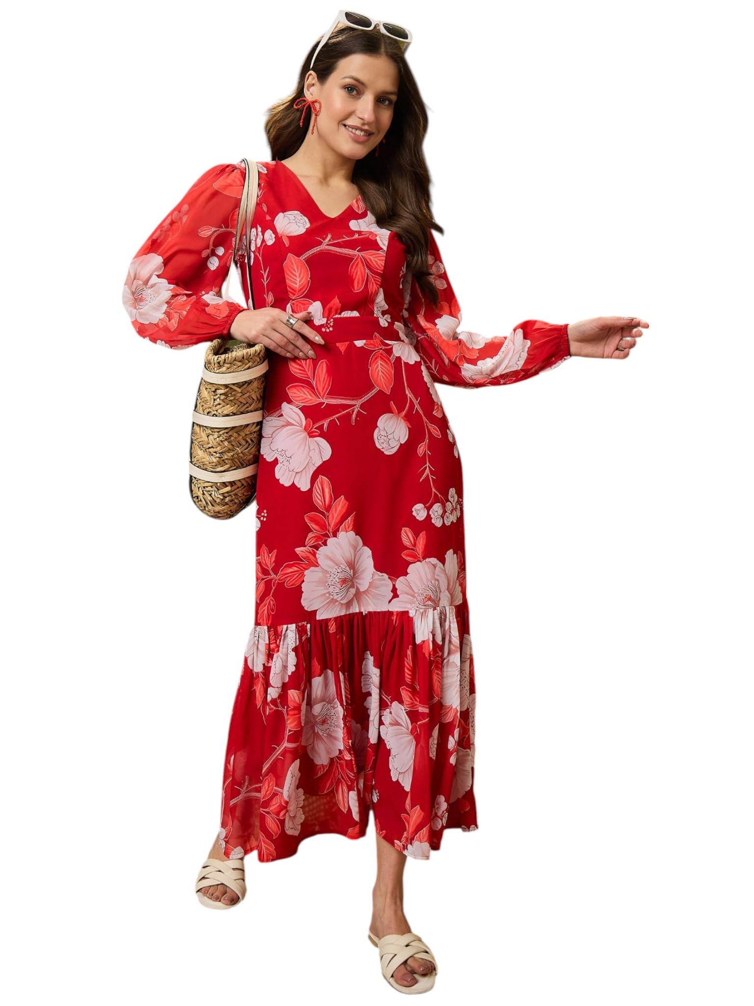 sassafras Women Floral Baloon Sleeve Midi Dress-picture-30