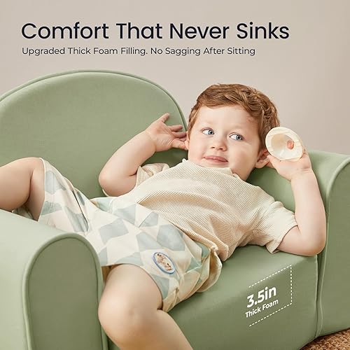 Miniatura 3 de Tiny Land Sofá plegable 2 en 1 para niños con bolsillos, sofá suave y grueso, tumbona, silla convertible para niños, sala de juegos, dormitorio o