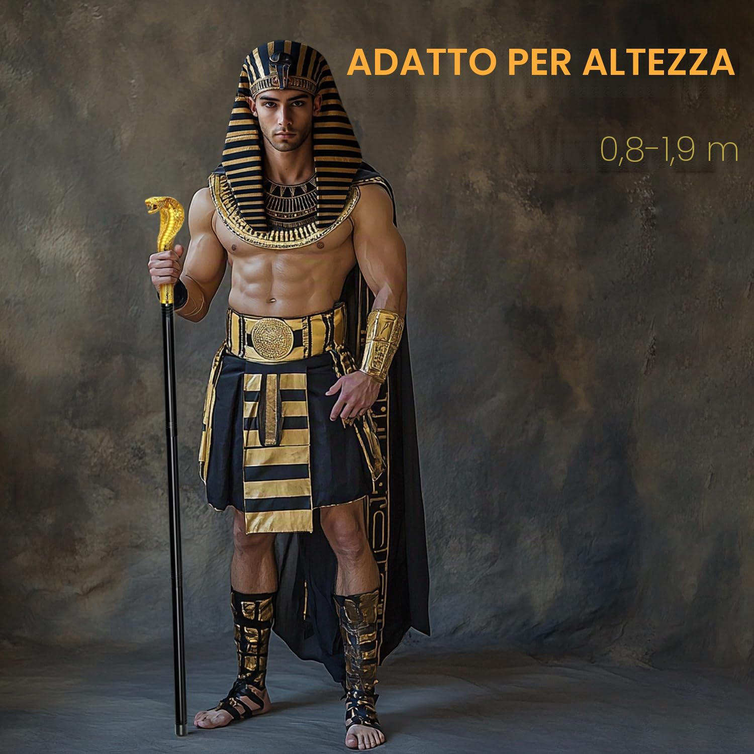 42IN Metal Cane with Snake Plastic Handle, Egyptian Staff for Pharaoh & Cleopatra Costume Mesmerizing Cosplay Prop for Halloween