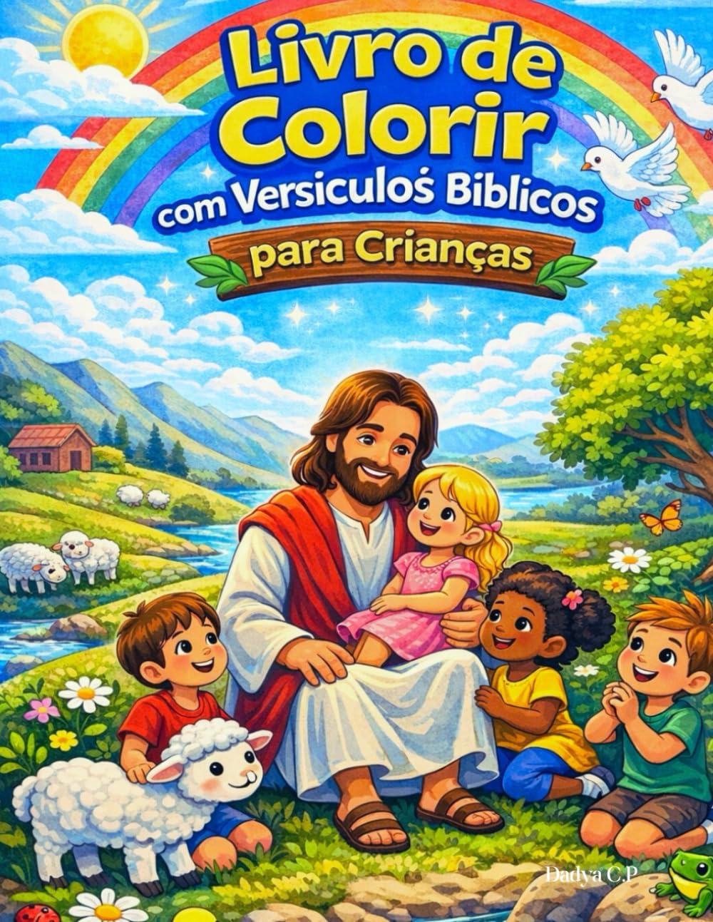 Livro de Colorir com Versículos Bíblicos para Crianças: Livro cristão de atividades com desenhos simples, letras grandes para colorir e lindas mensagens da Bíblia para os pequenos