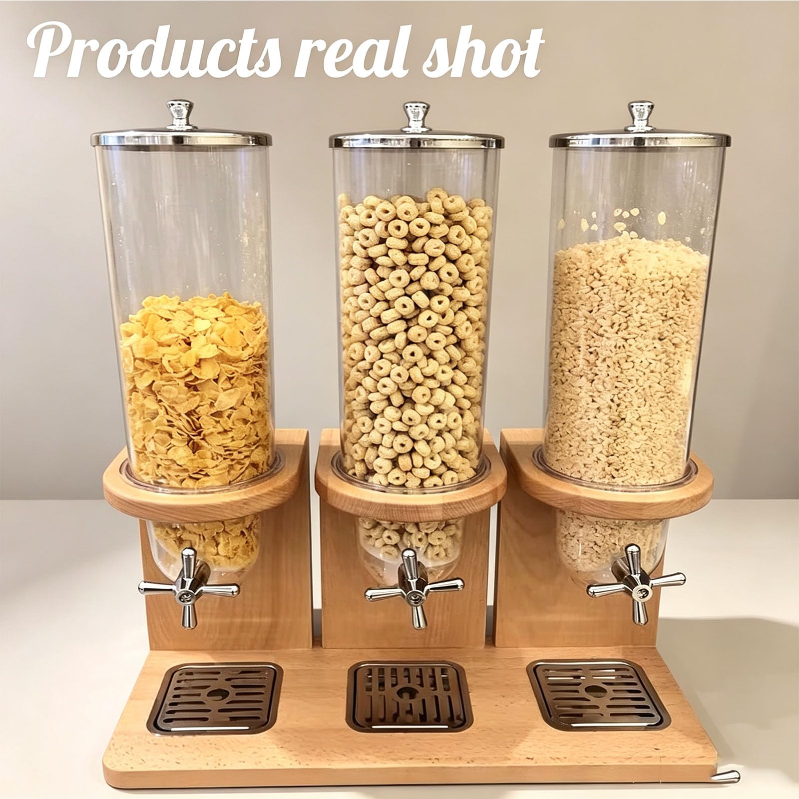 Dispenser Per Cereali In Bambù, Contenitore Per Alimenti Secchi Da Appoggio Con Fusto In Policarbonato E Base In Legno, Dispenser Per Cereali, Riso, Fagioli, Frutta Secca, Caramelle E Snack,