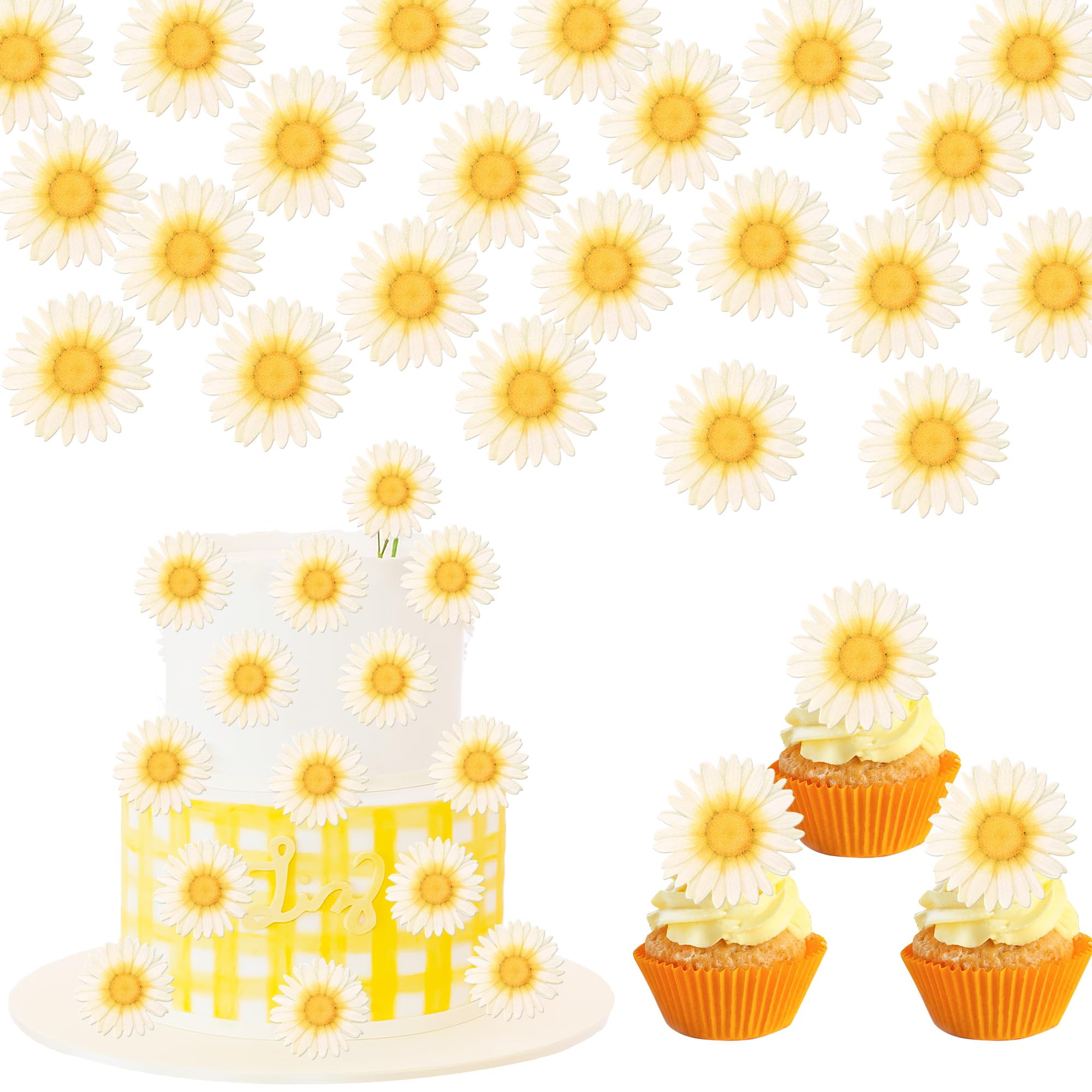 SYKYCTCY 60 Pack Edible Daisy Cupcake Toppers Wafer Paper Flower Cake Topper Decorations Flower Chrysanthemum Party Decorations for Birthday Wedding Kids Birthday Party Supplies โ image 1