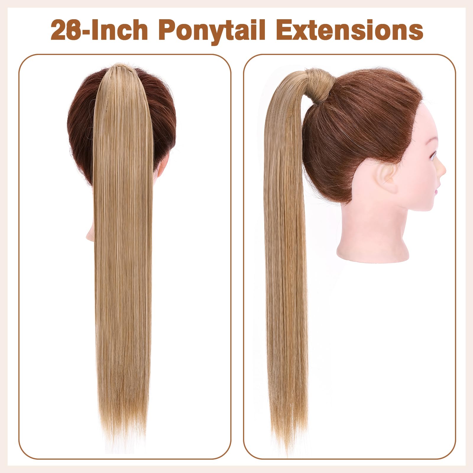 TESS Clip in Ponytail Extension Blonde 23",Hair Extensions Ponytail Synthetic Wrap Around Long Straight Fake Pony Tails Hair Pieces for Women(#27/613) - Image 4