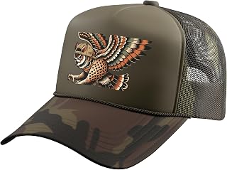 Hip Owl Bird Wearing a Snapback Hat, Birdwatching Trucker Hat with Adjustable Mesh Back