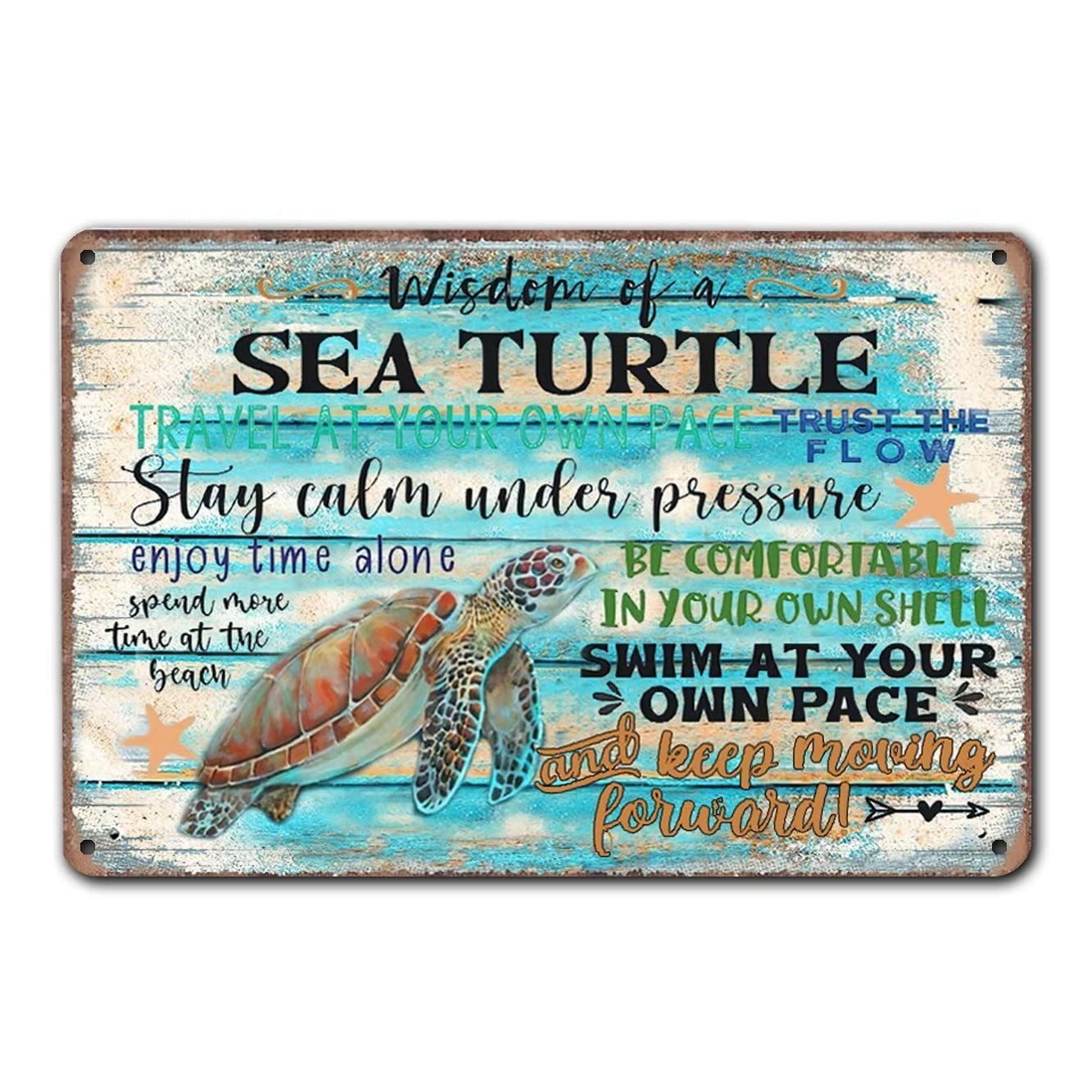 Wisdom Turtle Tin Sign, Turtle Metal Sign Coastal Decoration, Inspirational Metal Tin Sign Kitchen Pub Funny Novelty Coffee Bar8x12inch Yard Garden Farm Man Cave