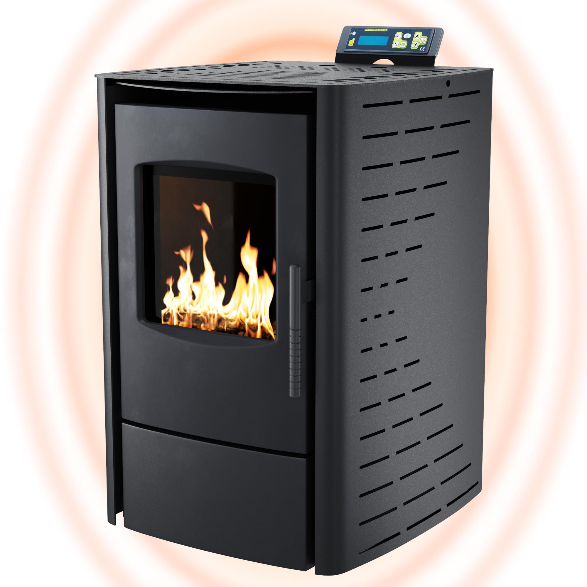 NEMAXX Pelletofen P6 – 6 kW Pelletkamin, bis 120 m³, Schwarz