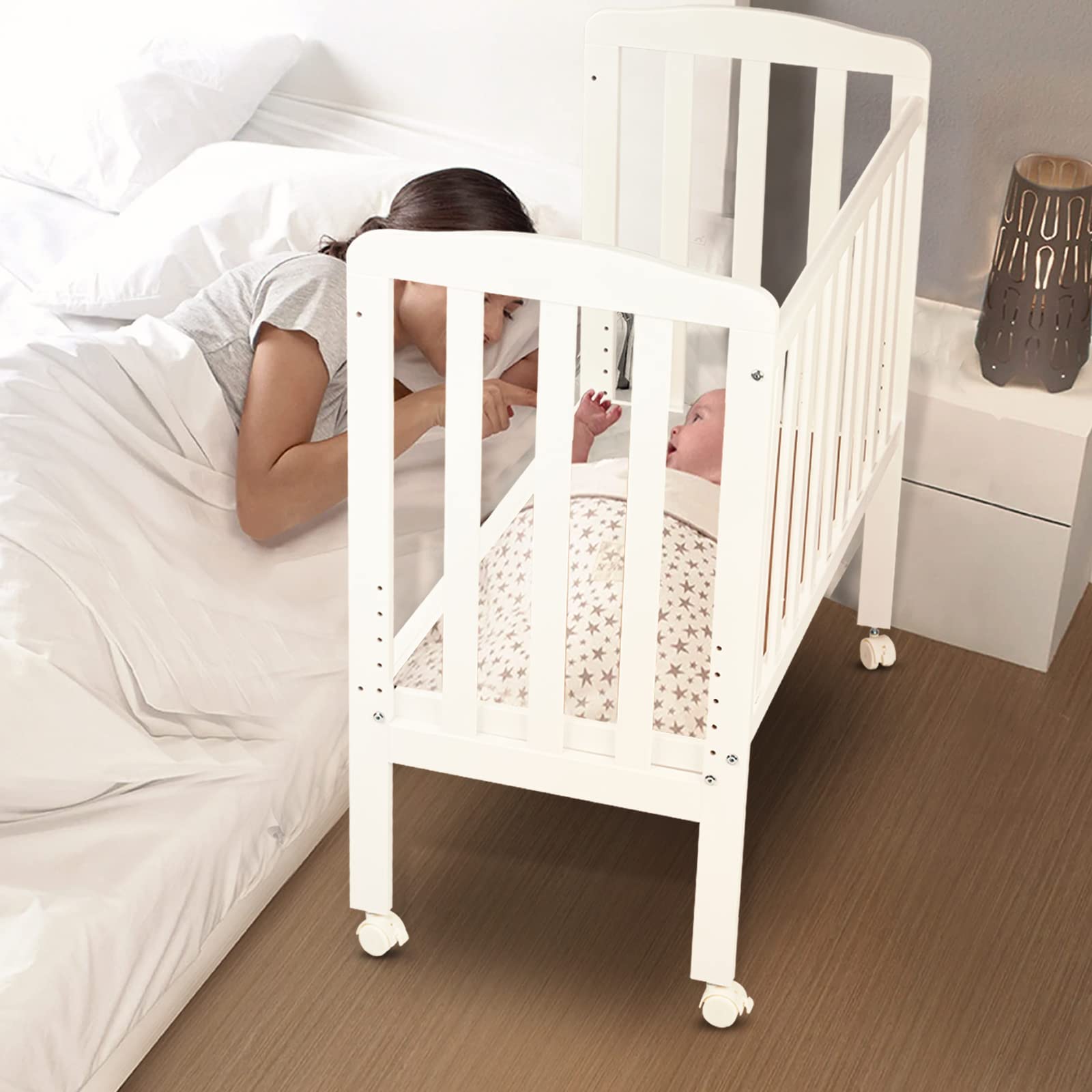 Buy Baybee 2 in 1 Convertible Wooden Bedside Crib Cot for New Born Baby