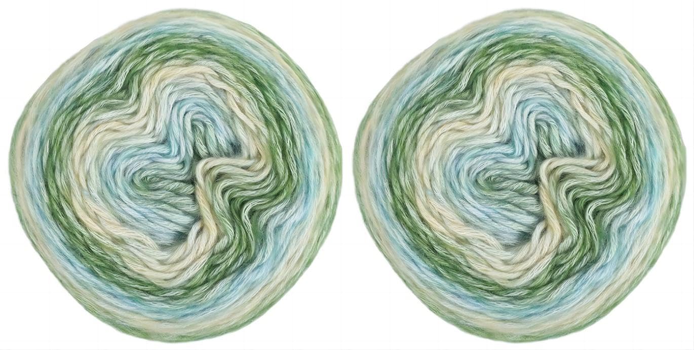 Lerchiyar Gradient Cake Yarn Multicolor Fairyland Rainbow Yarn, 2-Pack 60% Cotton 30% Acrylic 10% Wool,Multicolor Crochet Knitting Yarns (67)